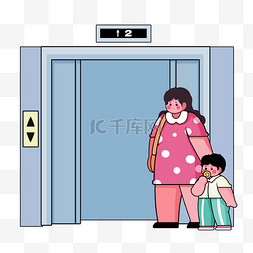 孩子图片_描边风乘坐电梯电梯免抠图片