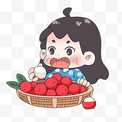 女孩吃鲜荔枝png图片