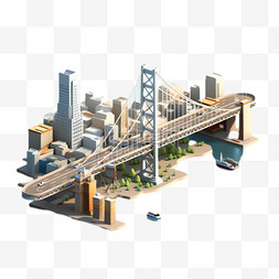城市吊桥元素立体免抠图案
