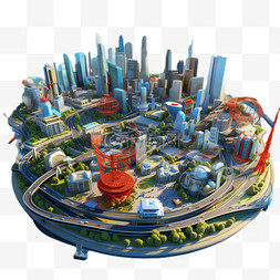 立体城市模型图片_城市模型元素立体免抠图案