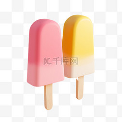 批发冰棒图片_夏天3D可爱黄粉色渐变冰棒素材