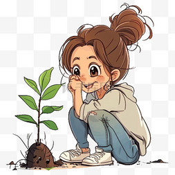 女孩免抠植物手绘元素