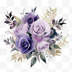 粉紫色渲染图片_紫色玫瑰元素立体免抠图案