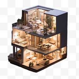别墅模型元素立体免抠图案