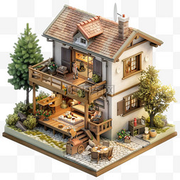 模型房屋图片_房屋模型元素立体免抠图案