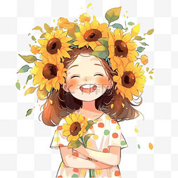 头上戴花环图片_可爱女孩向日葵免抠夏季元素