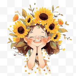 戴头上的花环图片_可爱女孩夏季向日葵免抠元素