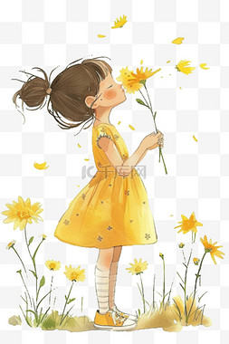 手绘水彩黄色花朵图片_手绘女孩黄色花朵免抠元素