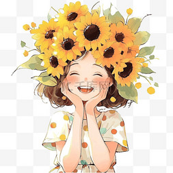 头上戴花环图片_夏季可爱女孩向日葵免抠元素