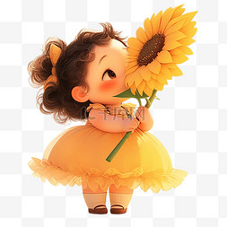 拿ip图片_3D六一儿童节拿着向日葵的可爱小