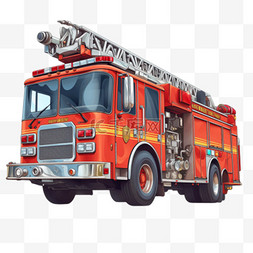 消防车手绘图片_红色消防车免抠手绘元素