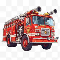 消防车背景图片_红色免抠消防车手绘元素