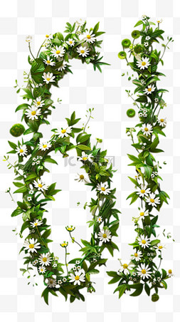 61数字图片_六一儿童节绿叶花朵数字61免抠素