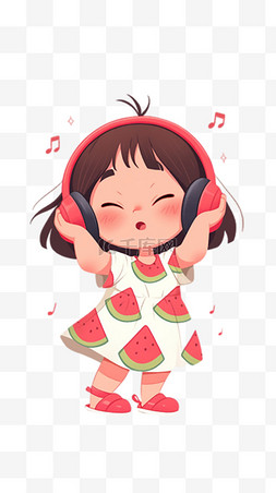 戴耳机的女孩图片_六一儿童节戴着耳机唱跳可爱小女