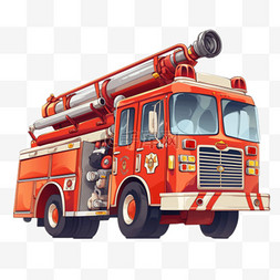 消防车背景图片_红色消防车手绘元素免抠