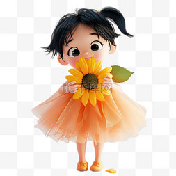 卡通小女孩拿着图片_3D六一儿童节拿着向日葵的可爱小