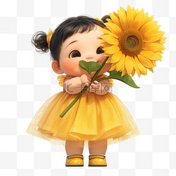 拿着小女孩图片_3D六一儿童节拿着向日葵的可爱小