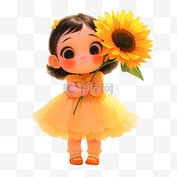 卡通小女孩拿着图片_3D六一儿童节拿着向日葵的可爱小