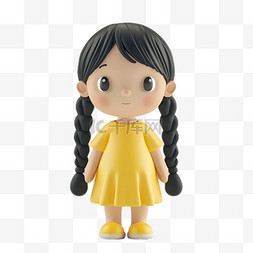 穿着裙子的小女孩图片_六一儿童节3D黏土风格卡通可爱女