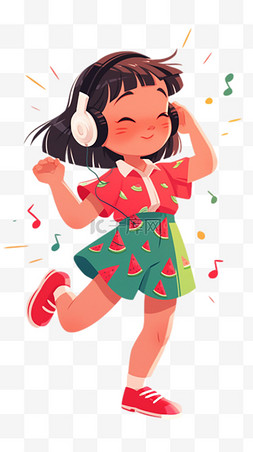 戴耳机的女孩图片_六一儿童节戴着耳机唱跳可爱小女