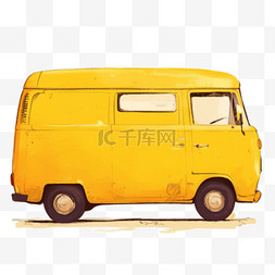 白色小货车卡通图片_黄色面包车手绘插画免抠元素