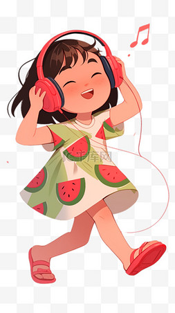 戴耳机的小女孩图片_六一儿童节戴着耳机唱跳可爱小女