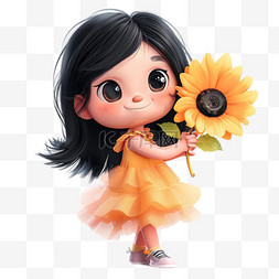 3D六一儿童节拿着向日葵的可爱小