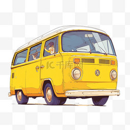 白色小货车卡通图片_面包车手绘插画免抠元素黄色