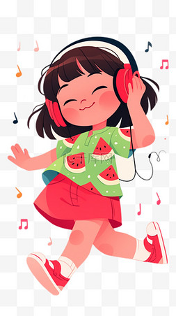 戴耳机的小女孩图片_六一儿童节戴着耳机唱跳可爱小女