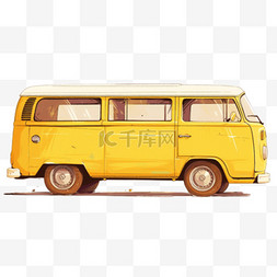 白色小货车卡通图片_面包车黄色手绘插画免抠元素