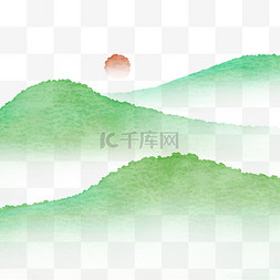 山水简笔画4图片_端午端午节绿色水彩噪点的山水风