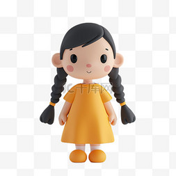 穿着裙子的小女孩图片_六一儿童节3D黏土风格卡通可爱女