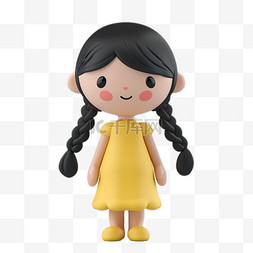 黄色的裙子卡通图片_六一儿童节3D黏土风格卡通可爱女
