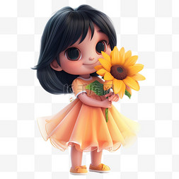 小女孩小可爱图片_3D六一儿童节拿着向日葵的可爱小