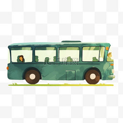 公交车绿色手绘插画免抠元素