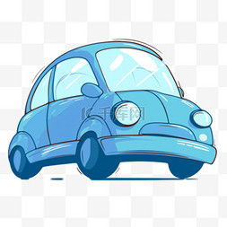 蓝色背景手绘卡通图片_元素蓝色小汽车手绘免抠
