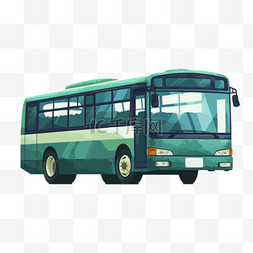 绿色背景素材免抠图片_绿色手绘插画免抠公交车元素
