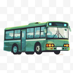 公交车绿色插画手绘免抠元素
