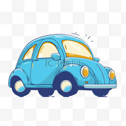 小汽车手绘图片_蓝色小汽车手绘元素免抠