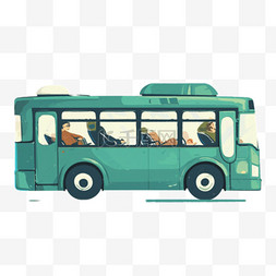 公交车绿色插画免抠手绘元素