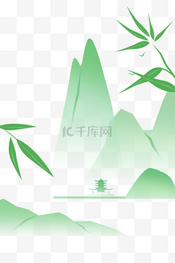 淘宝透明背景素材图片_中国风山水画底纹元素