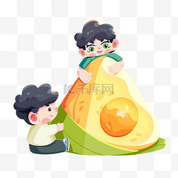 端午蛋黄粽子图片_端午趣味端午节吃粽子的小人素材