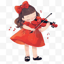 拉小提琴插画图片_免抠女孩拉琴手绘插画元素
