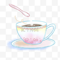 糖勺子图片_扁平风手绘咖啡杯加糖插画免抠元