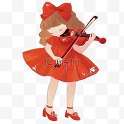 拉小提琴插画图片_女孩拉琴插画免抠手绘元素