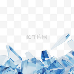 炸裂冰花图片_3D立体炸裂透明冰块png图片