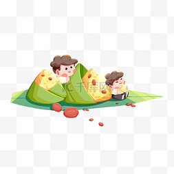 小人划艇图片_端午端午节吃粽子的小人免抠素材