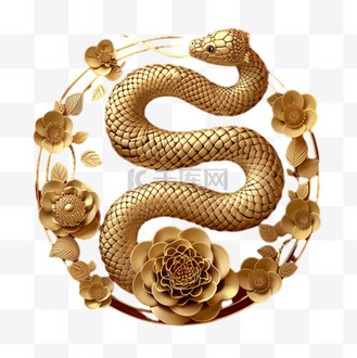 国风传统新年蛇年春节红金蛇免抠元素