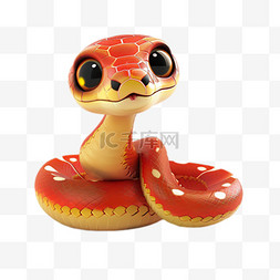 3D卡通蛇红金色传统新年蛇年设计