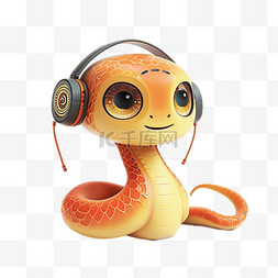 传统新年蛇年戴着耳机的可爱小蛇